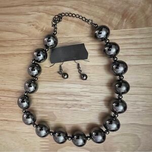 Elegant Black Beaded Necklace and Earring Set
